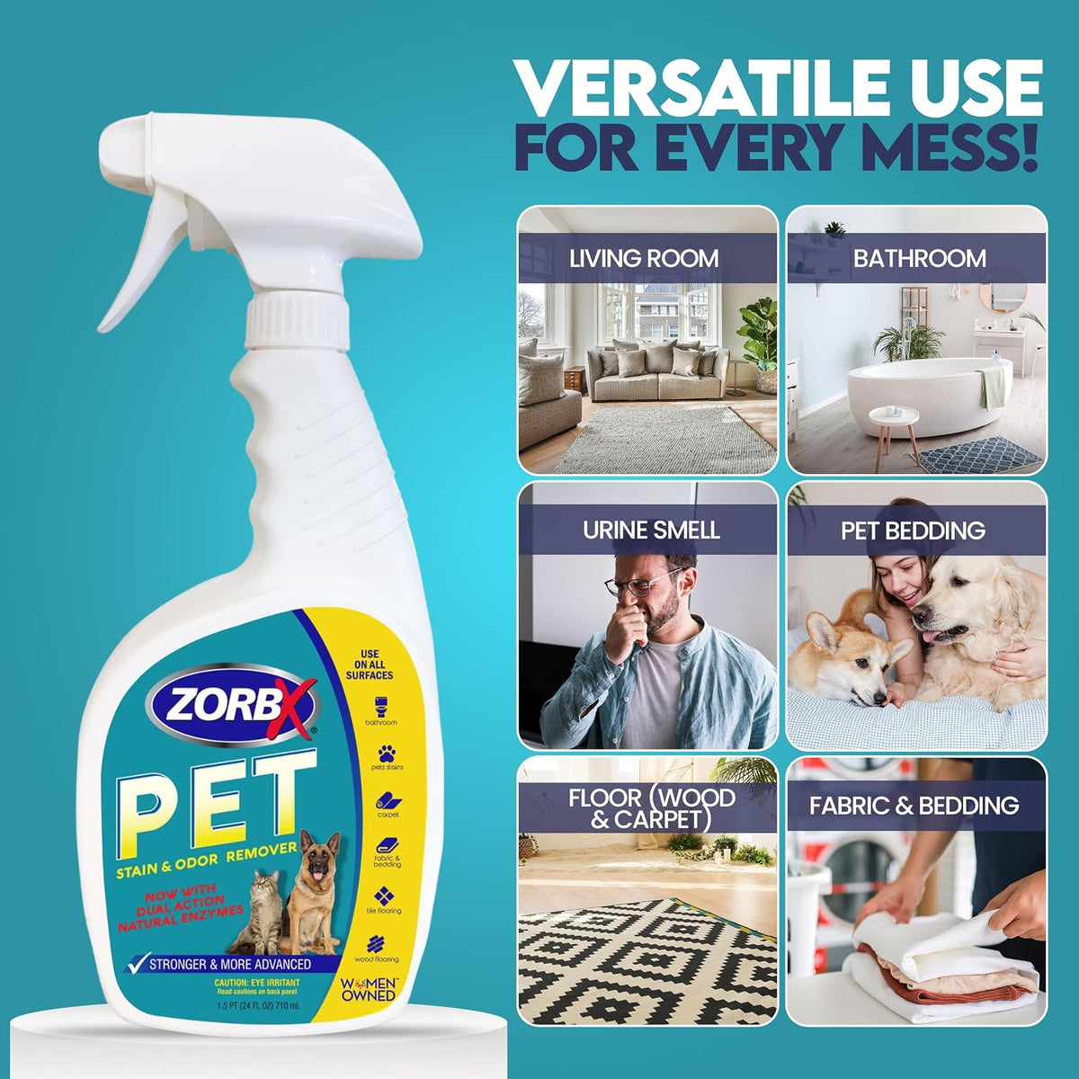 ZORBX Dual Action Enzyme Pet Stain & Odor Remover Spray 24 Oz