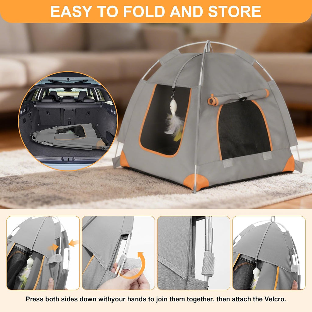 Indoor Cat Tent with Soft Cushion, Foldable Cat House for Indoor Cats