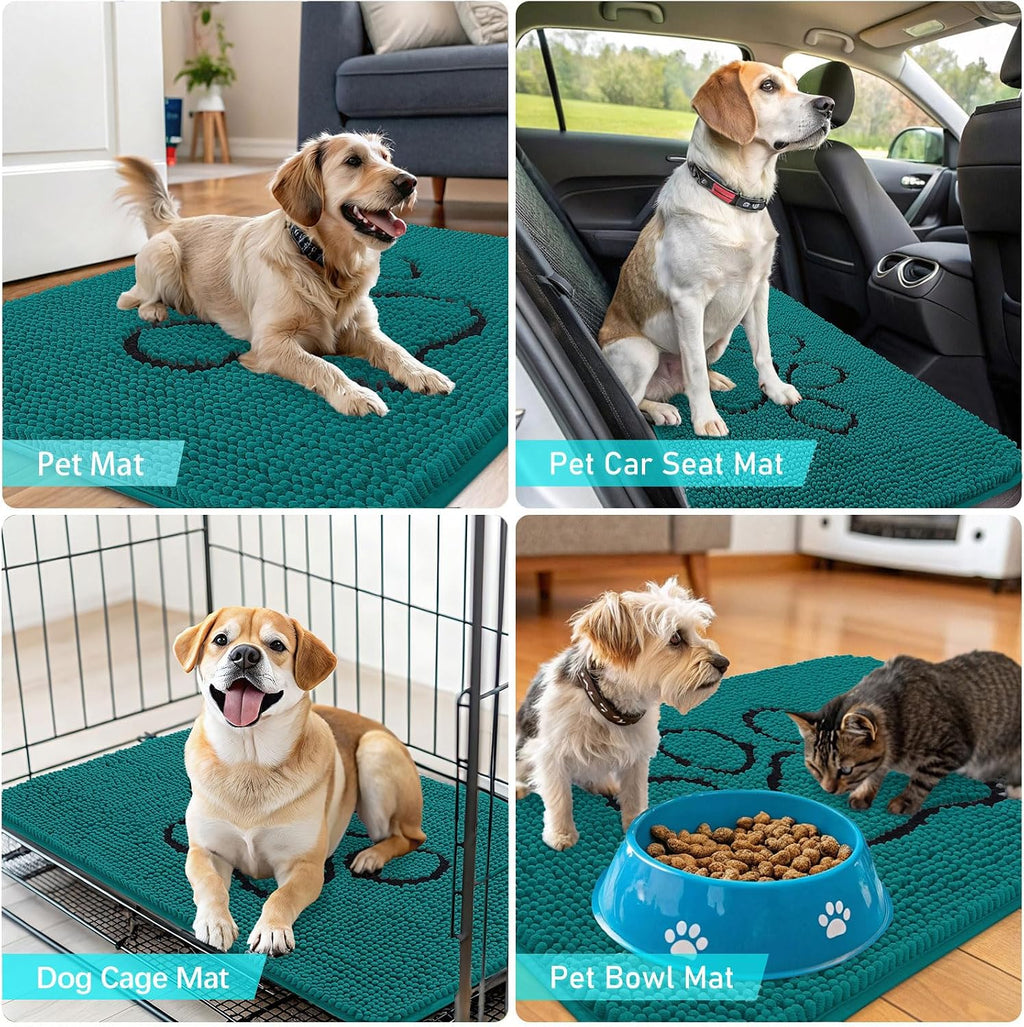 OLANLY Dog Door Mat for Muddy Paws 48x30, Paw Print Design Chenille Mud Mat