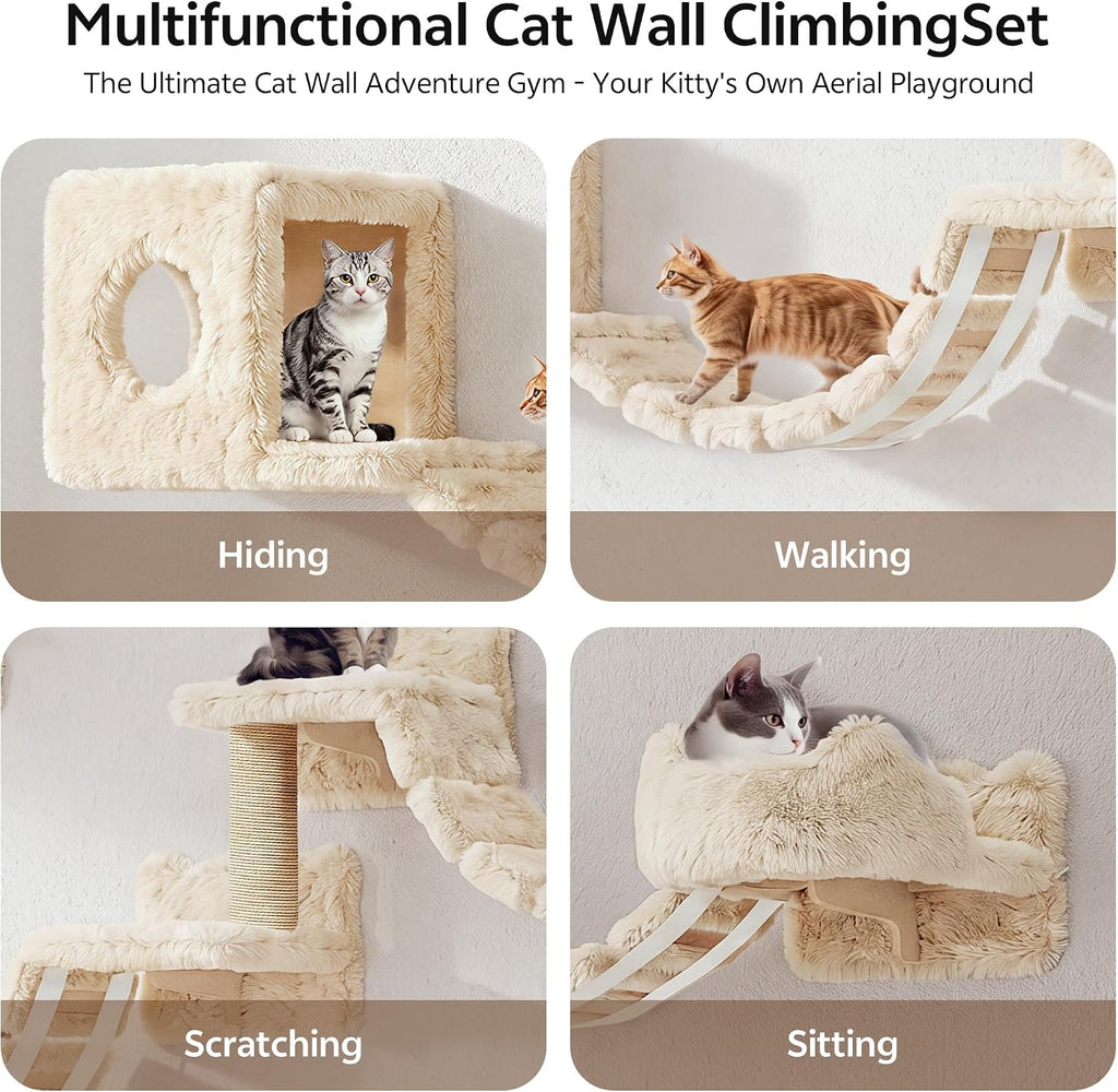 Cat Wall Furniture, 13 in 1 Moon & Bridge Cat Wall Shelves, Beige