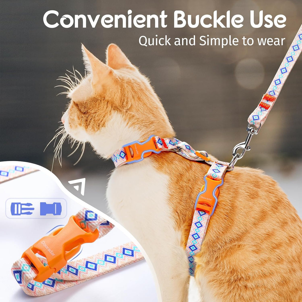 Dooradar Cat Harness and Leash Set, Adjustable Pet Straps, White