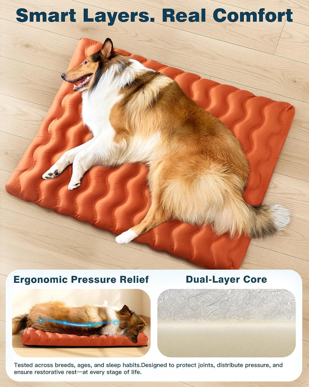 Washable Dog Bed, Cooling Dog Crate Bed Mat with Memory Foam, Water-Resistant Outdoor Dog Bed for Large Medium Small Dogs