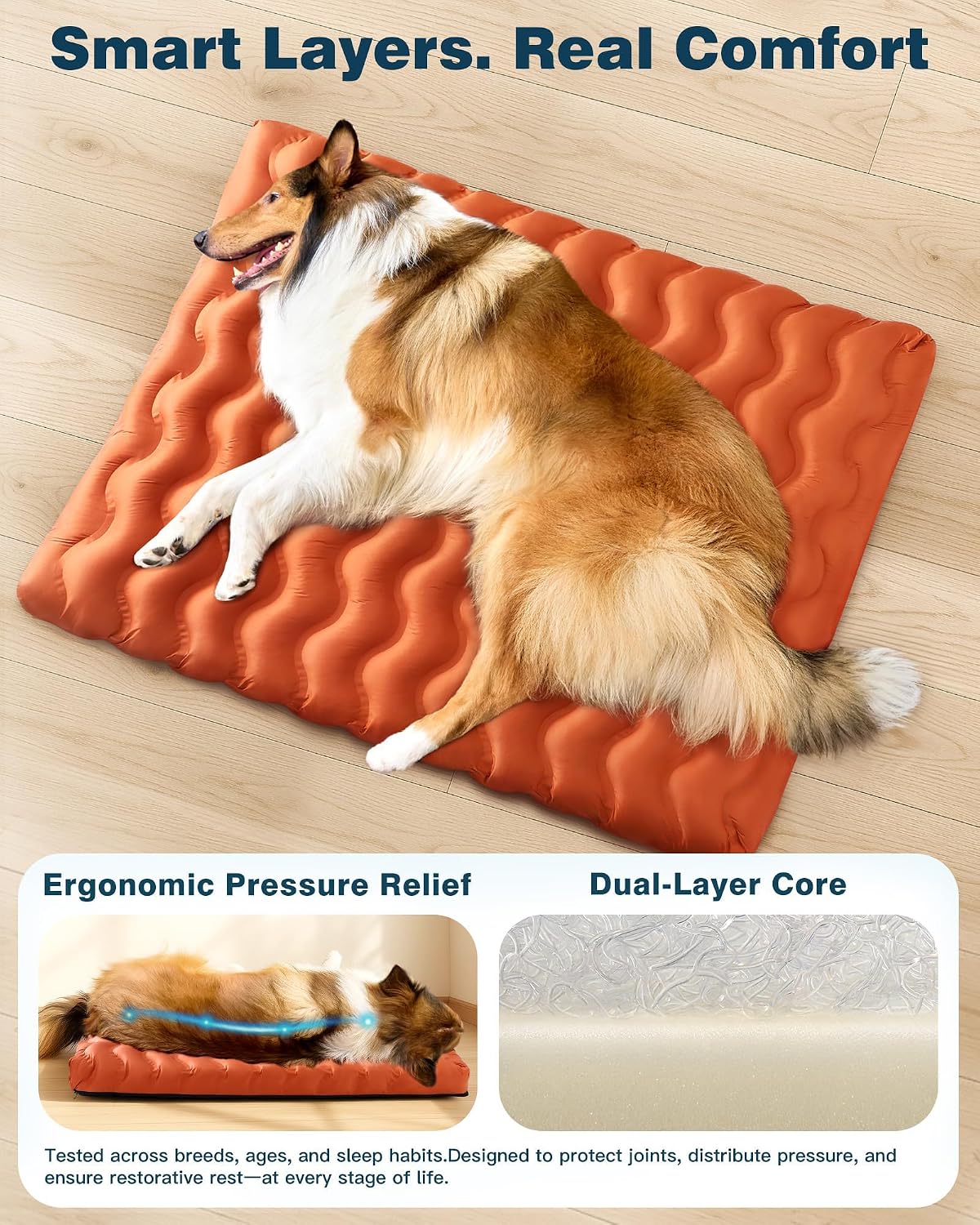 Washable Dog Bed, Cooling Dog Crate Bed Mat with Memory Foam, Water-Resistant Outdoor Dog Bed for Large Medium Small Dogs