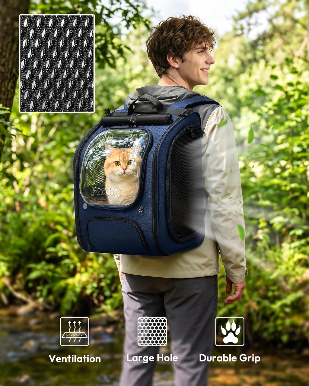 Pecute Cat Backpack Carrier,Large Space Cat Bubble Backpack,Ergonomic,Blue