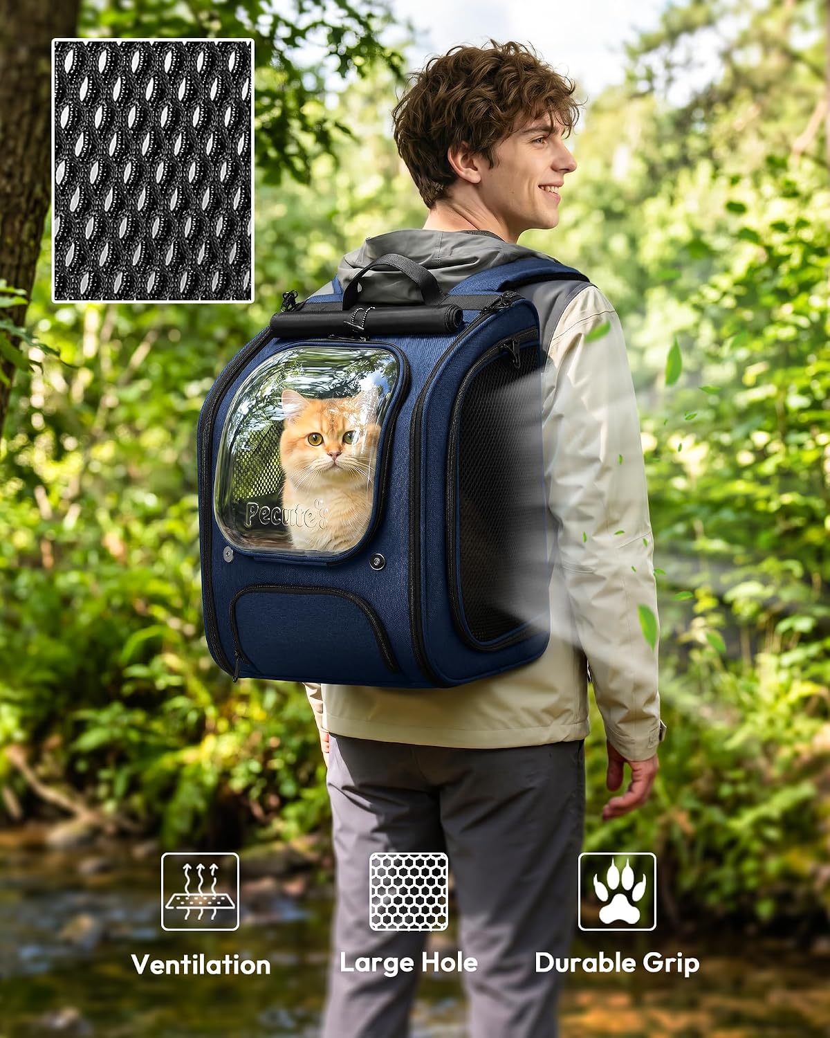 Pecute Cat Backpack Carrier,Large Space Cat Bubble Backpack,Ergonomic,Blue