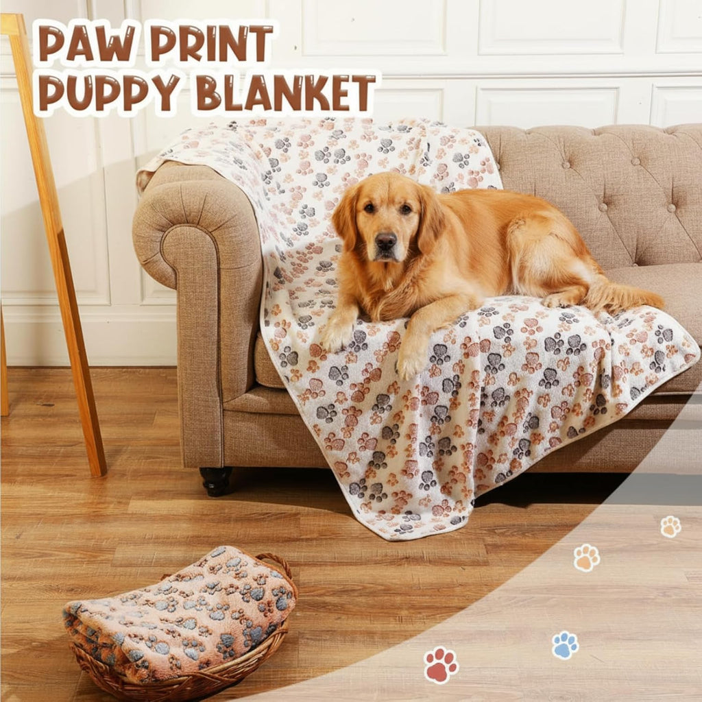 Tatuo 4 Pcs Fleece Dog Blankets for Puppy Cat, Mixed, 51 x 63 in, Paw