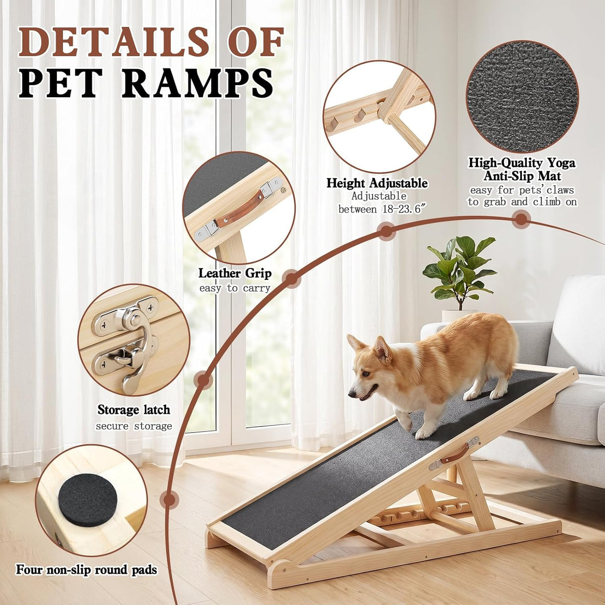 Dog Ramp for Bed Couch Car, 39.4" Long Wooden Steps for Small Pets
