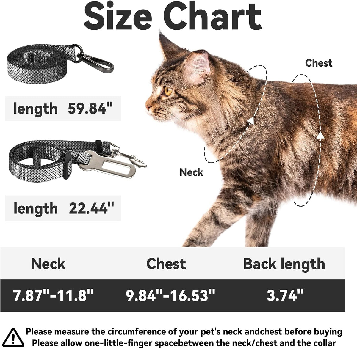 Cat Harness and Leash Set, 3-in-1 Escape Proof Adjustable, Comfortable Soft Lightweight, Safe, Easy to Wear, Walking Travel Kitten Harness for Small Medium Large Cats (Grey)