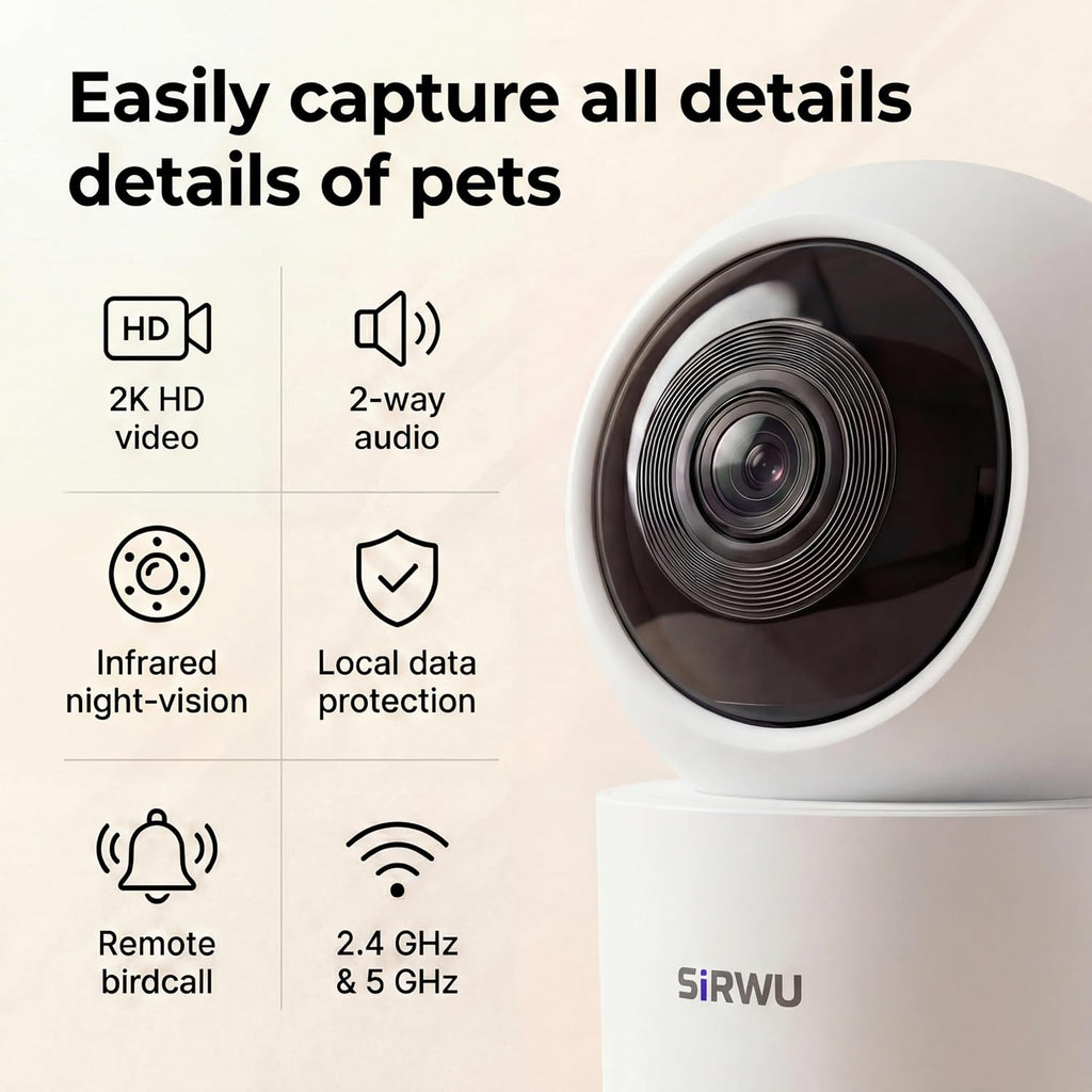 AI Pet Camera Indoor, Multi-Pet Recognition for Up to 6 Pets, 2K 3MP Dog & Cat Camera with 360° Auto Tracking, AI Daily Summaries, Night Vision, 2-Way Audio, 2.4/5GHz WiFi