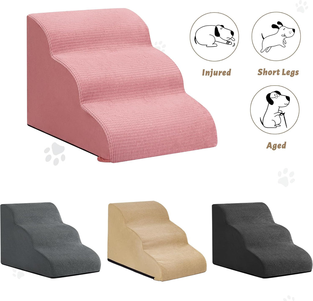Dog Stairs for Small Dogs, 3-Step Pink Pet Ramp for Couch, Cats & Puppies