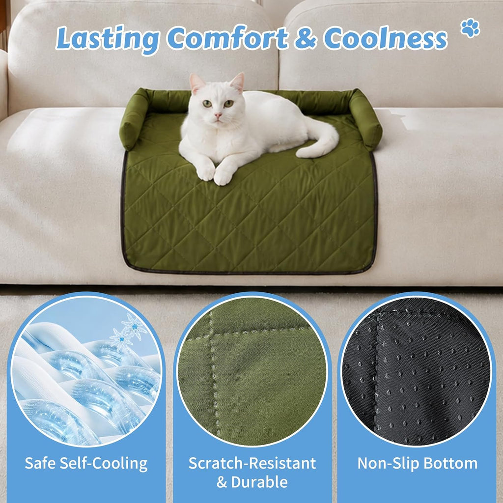 Cooling Dog Bed Mats with Neck & Head Support, 31.5 x 23.62 inch Army Green