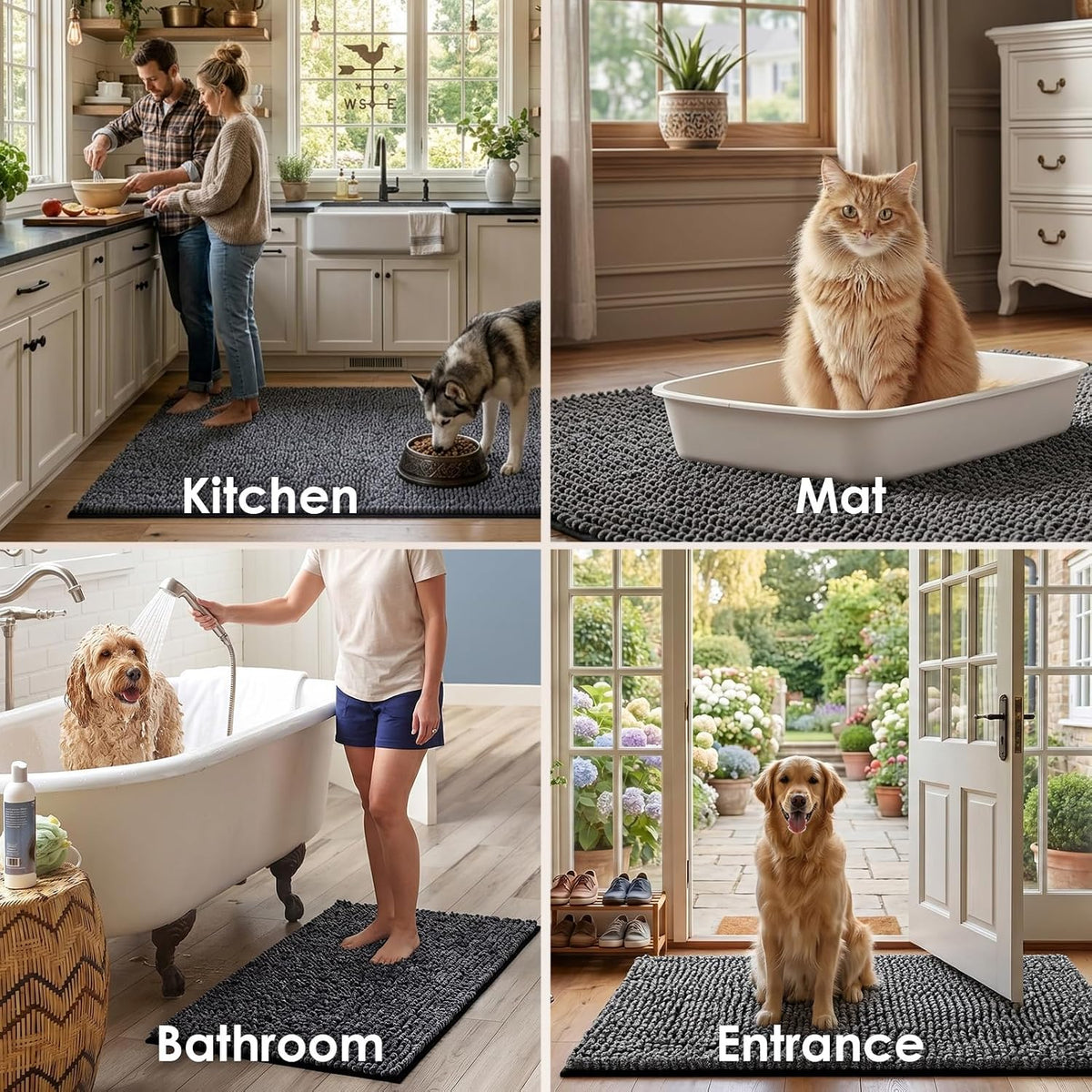 EHEYCIGA 36x24 Super Absorbent Dog Door Mat for Muddy Paws Entryway Rug