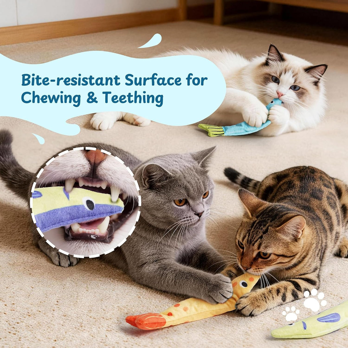 Catnip Toys, [12000mg] Extra Large Cat Toys for Indoor Cats, 100% Natural North American Catnip Floppy Fish, Crinkle Sound, Soft Cotton-Free Surface for Chewing, Teething & Kicking