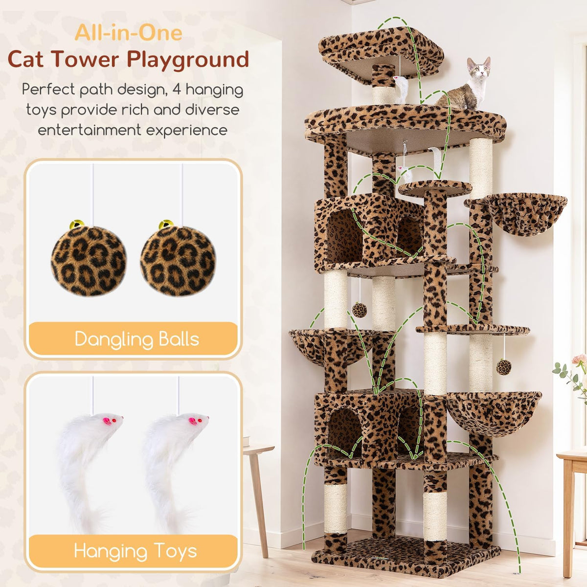 Globlazer 82in Leopard Extra Large Cat Tree for Indoor Large Cats, S82