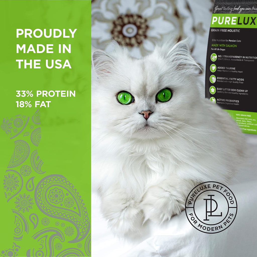 PURELUXE Grain and Gluten Free Cat Food, Persian Cat Elite Nutrition, Salmon, for Persian Cats at All Life Stages and Breeds, Made in The USA, 11lbs