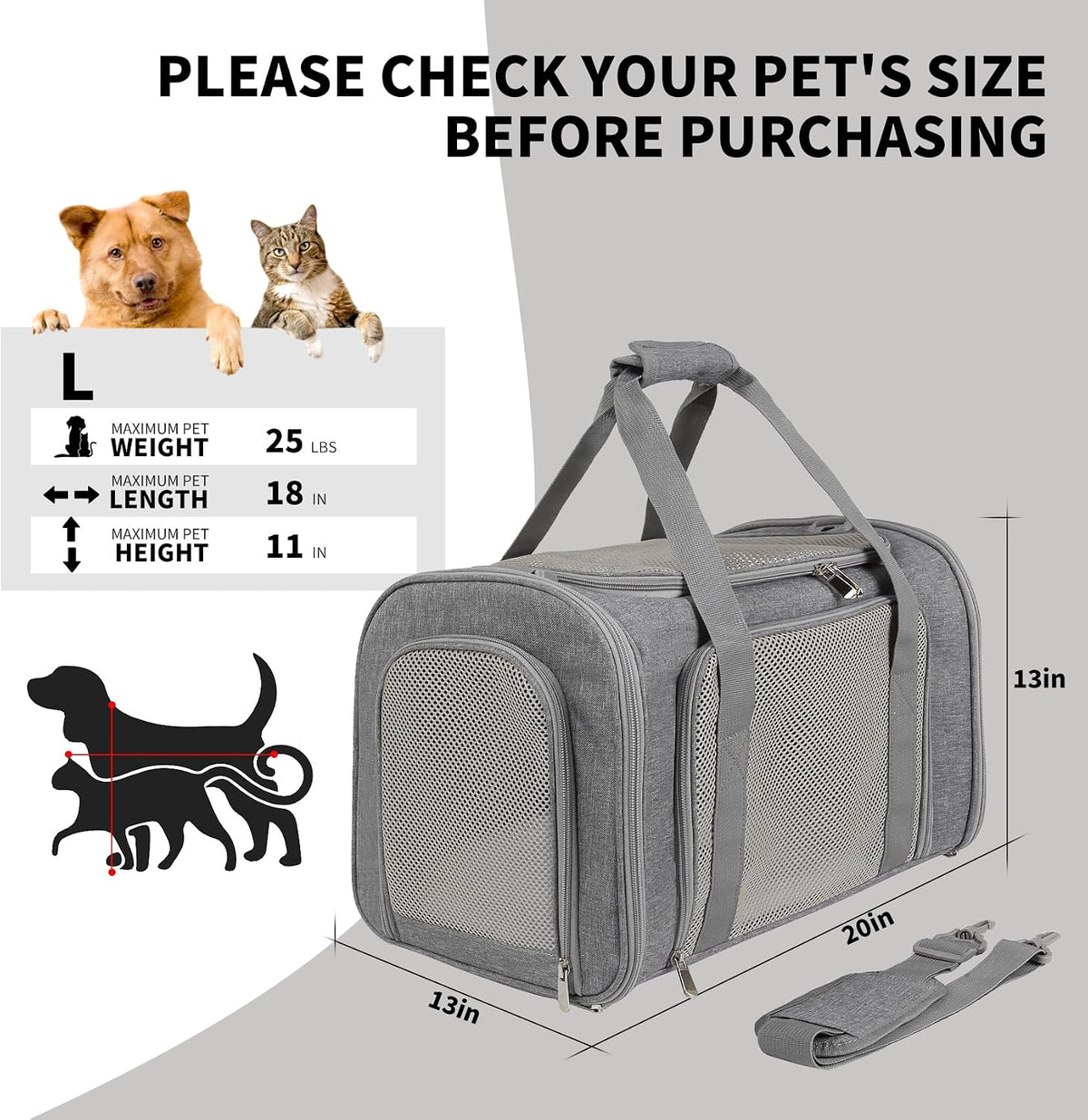 Carriers Soft-Sided Large Pet Carrier for Cats Dogs Small Animals Up to 35Lbs,Top Load Carrier,Ventilated Design,Portable Cat Carrier Airline Approved(X-Large, Grey)