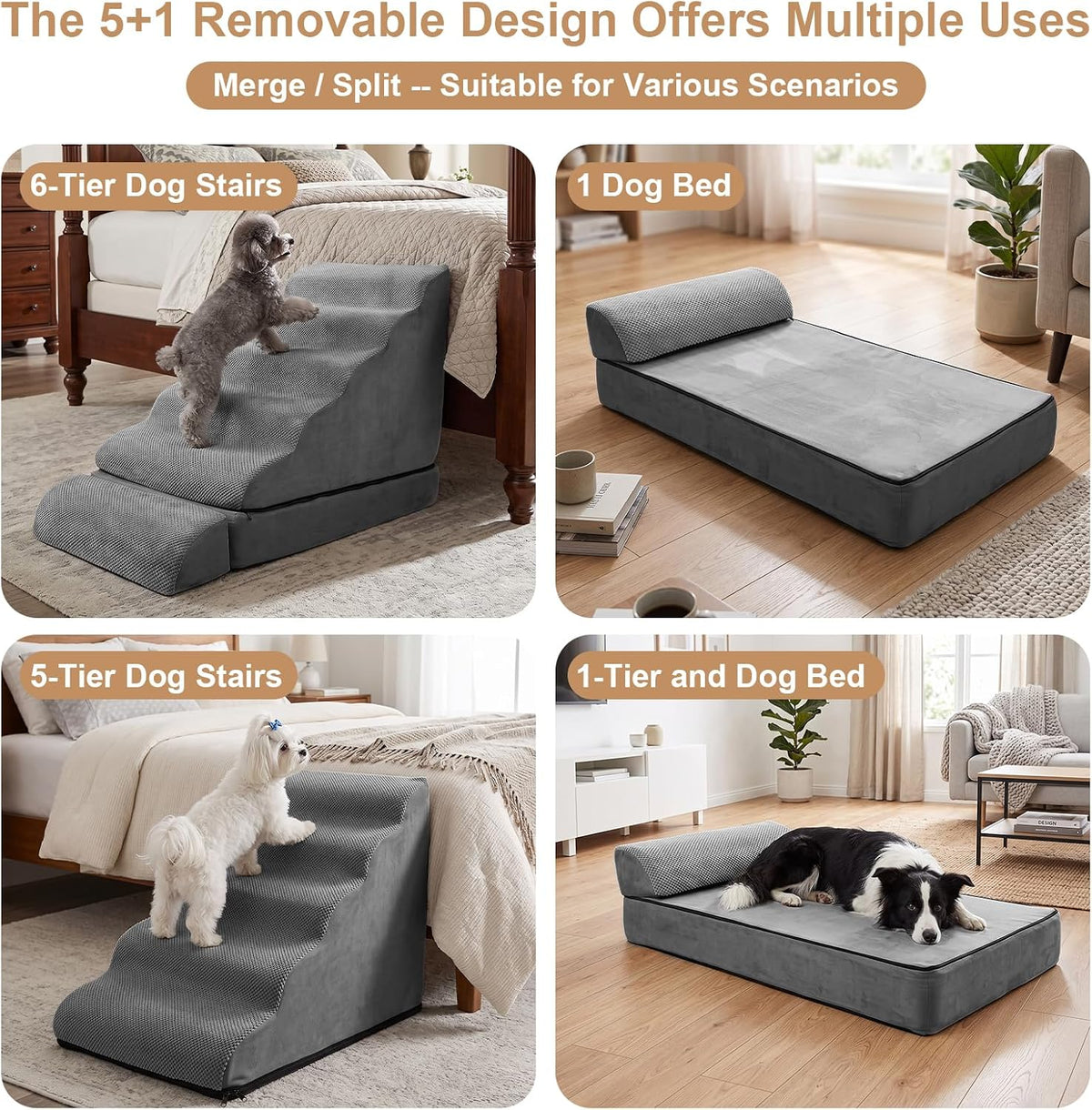 Dog Stairs for High Beds 30-36" H 6-Step Pet Stairs for Large Dogs