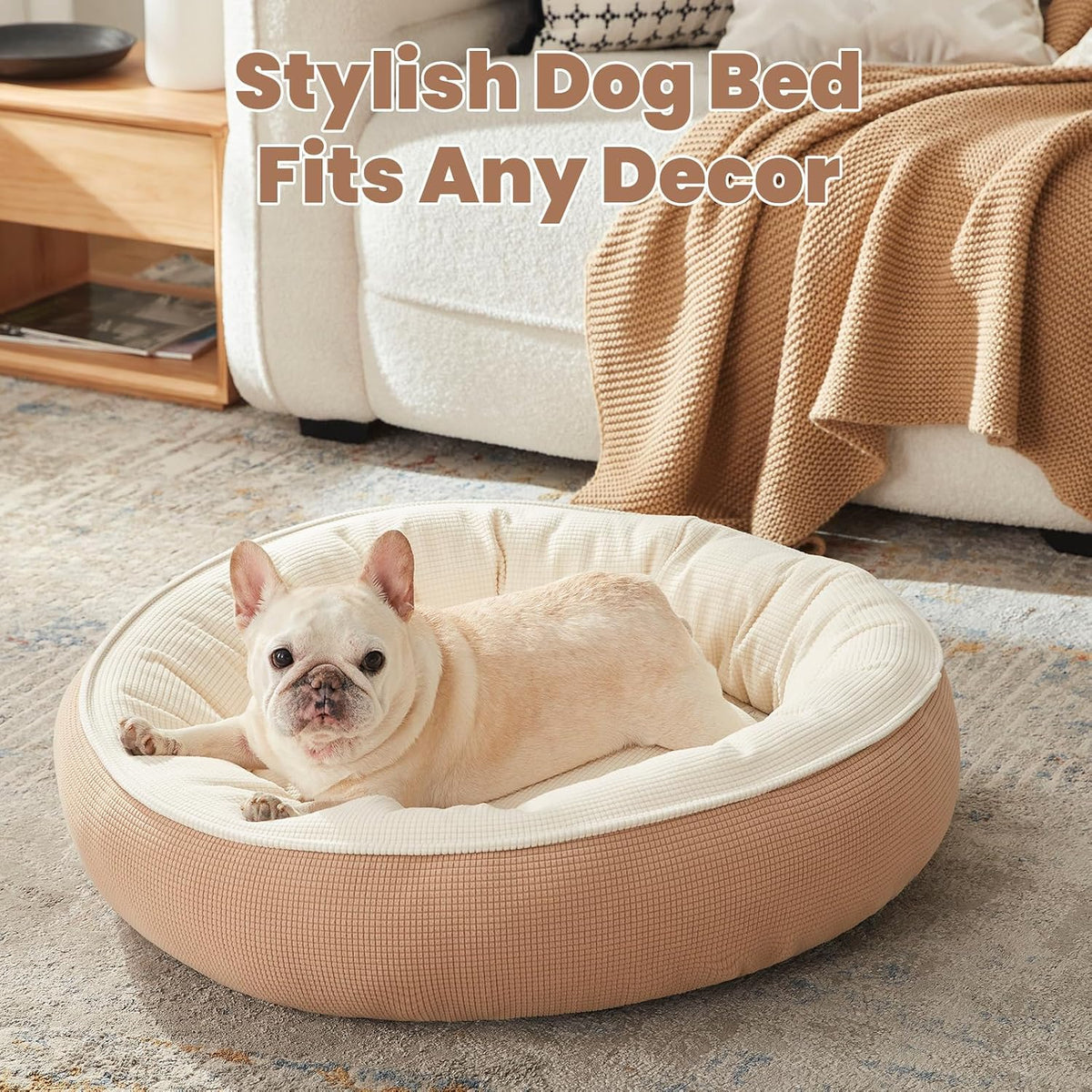 30 inches Soft Touch Fleece Donut Dog Bed for Medium Dogs,Brown