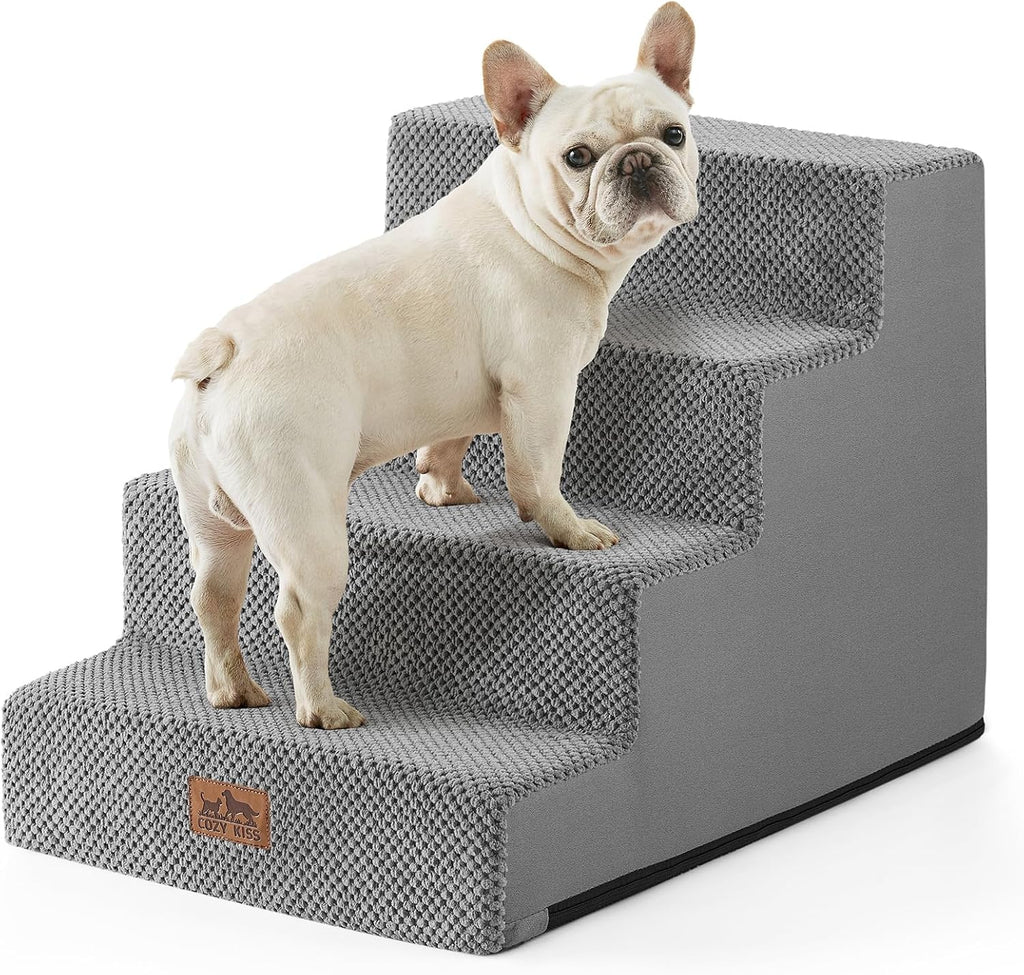 COZY KISS Dog Stairs for Small Dogs, 4 Step Pet Stairs for Beds & Couches