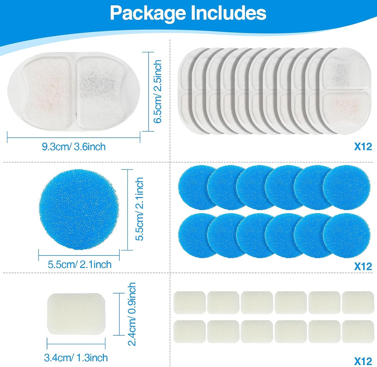 MISFANS Ceramic Dog Water Fountain Filters, 36-Piece Replacement Set