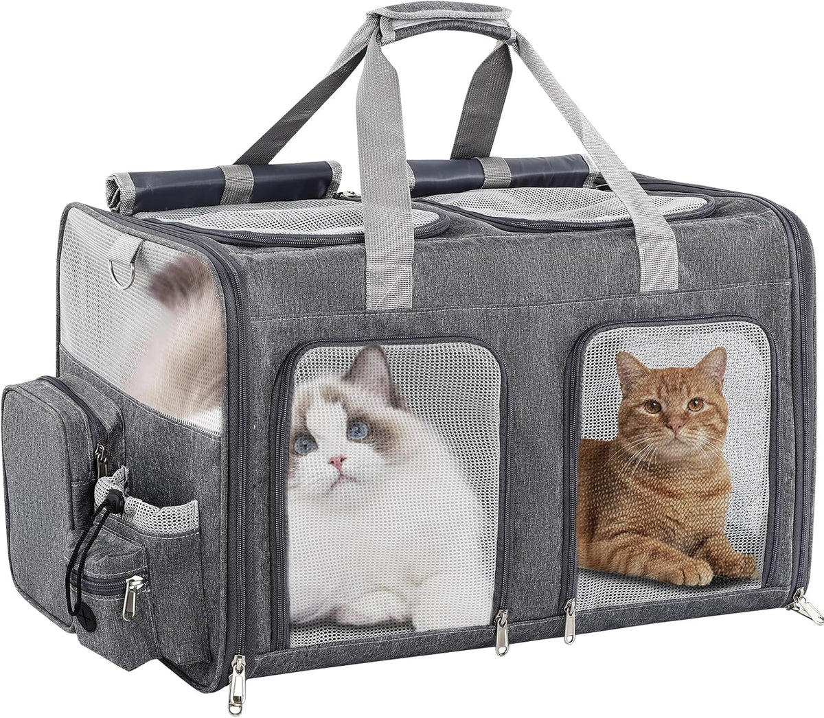 Cat Carrier for 2 Cats Double Pet Carrier Extra Large Multi Cat Travel Gray