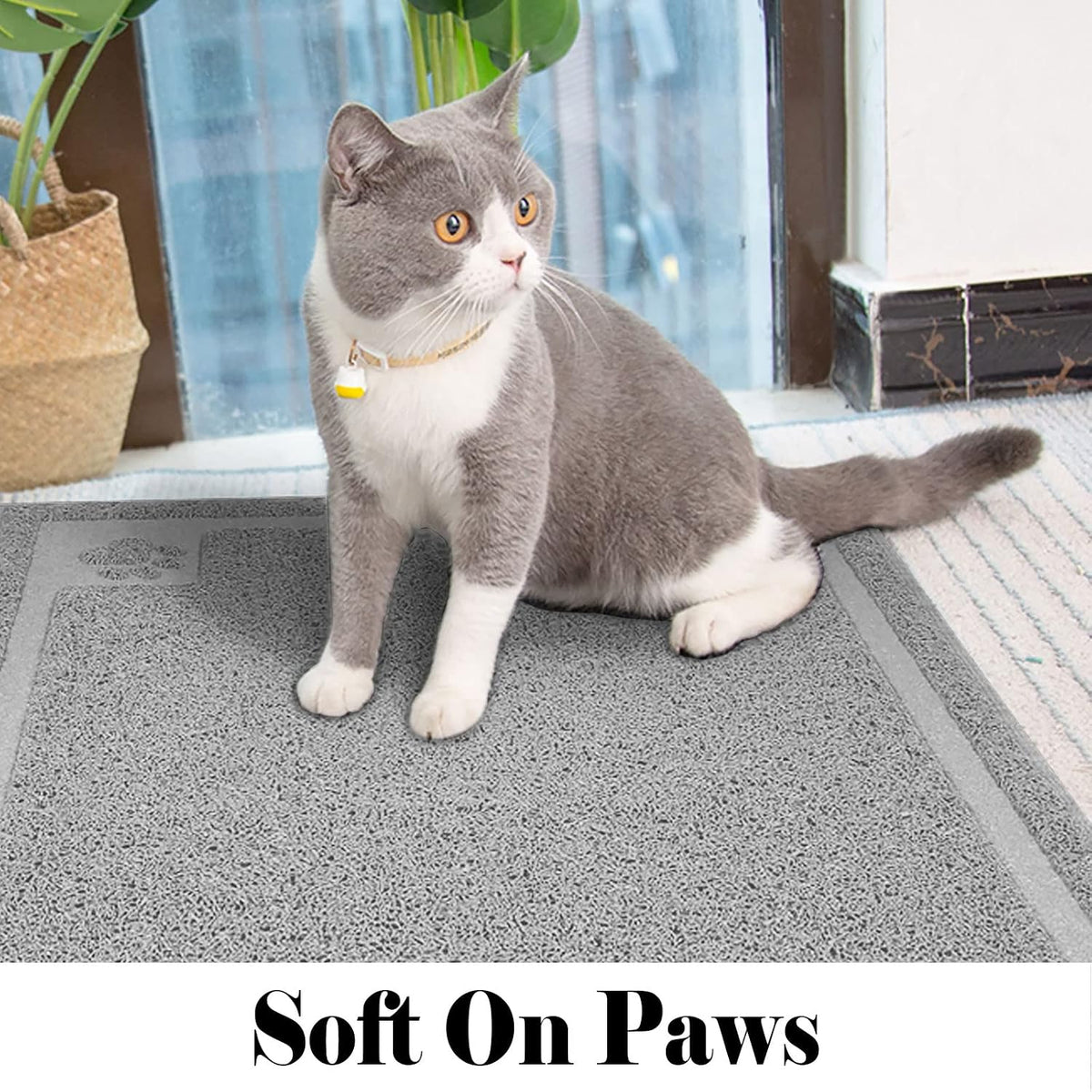UPSKY Large Cat Litter Mat Trapper 35"×23", Waterproof, Non-Slip, Gray | Large Litter Box Mat, Foldable Trapping Mat, Anti-slip Design, For Cat Litter Boxes and Sensitive Paws, Easy to Clean