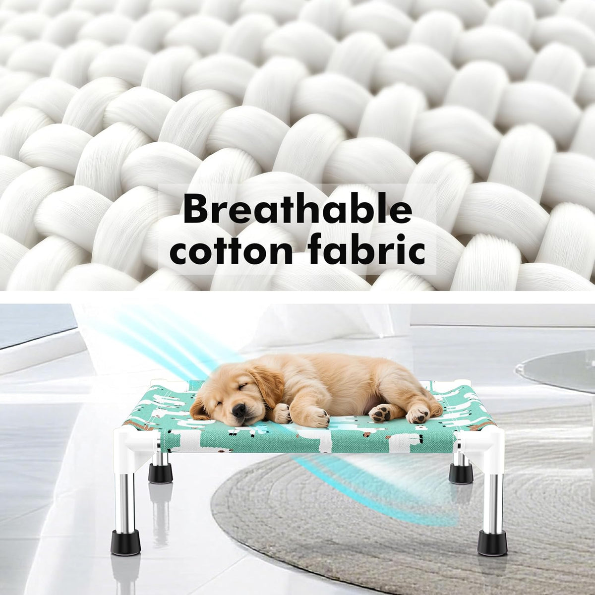 Cute Alpaca Print Elevated Dog Bed - Portable Cooling Pet Cot for Small Dog