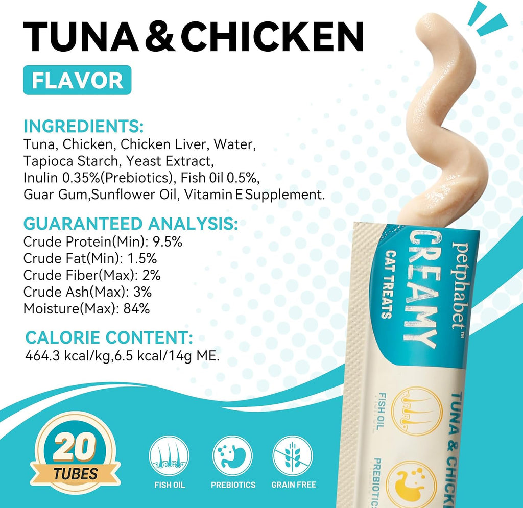 PETPHABET Lickable Cat Treats Squeeze, Tuna & Chicken Recipe 20 Tubes