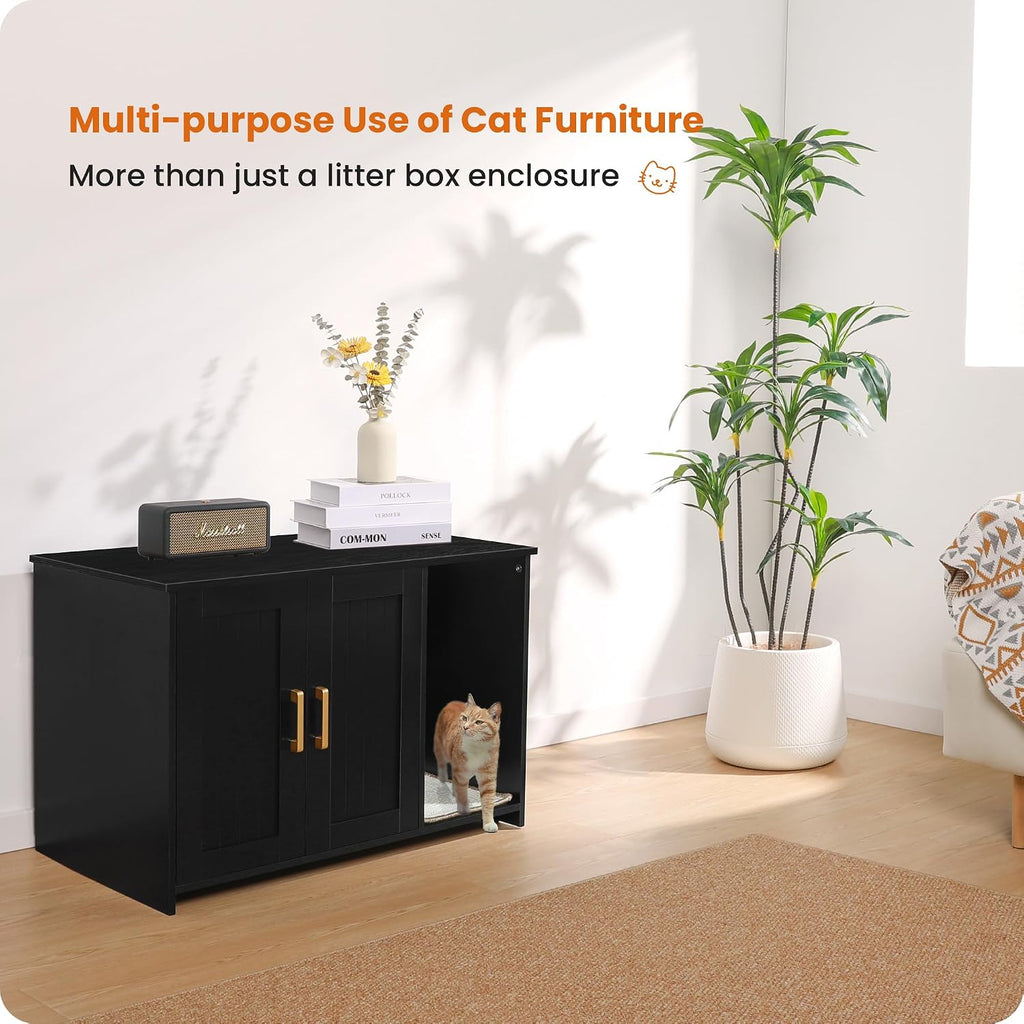 Dwanton Cat Litter Box Enclosure, with Scratching Mat, 31.5" x 19.7"x 21.7"
