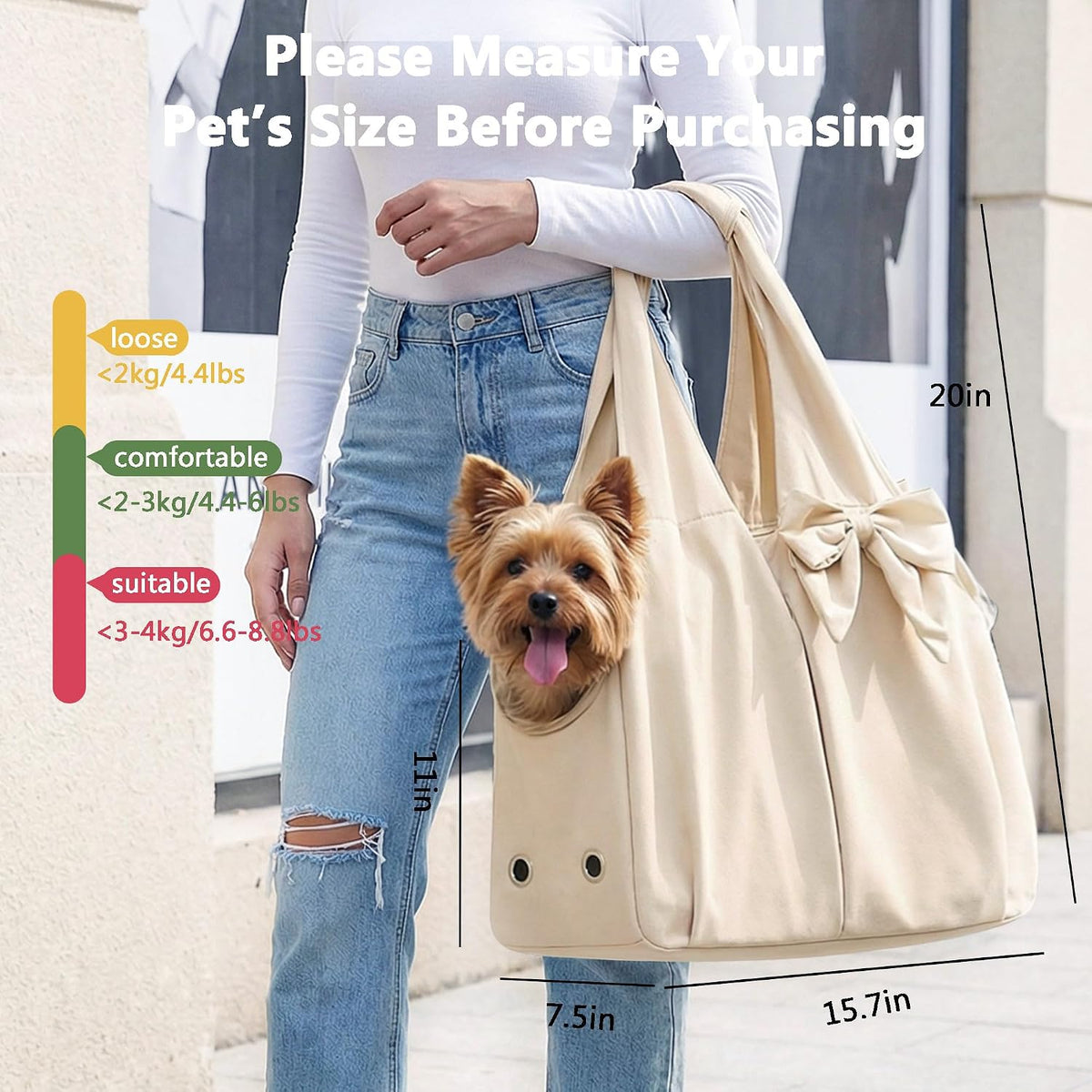Fashion Dog Purse Carrier for Small Dogs and Cats, Soft-Sided Puppy Tote Bag Up to 13 lbs, Lightweight Pet Carrier with 4 Pockets, Smart Zipper Lock, Pet Travel Bag for Travel Outdoor(Beige)