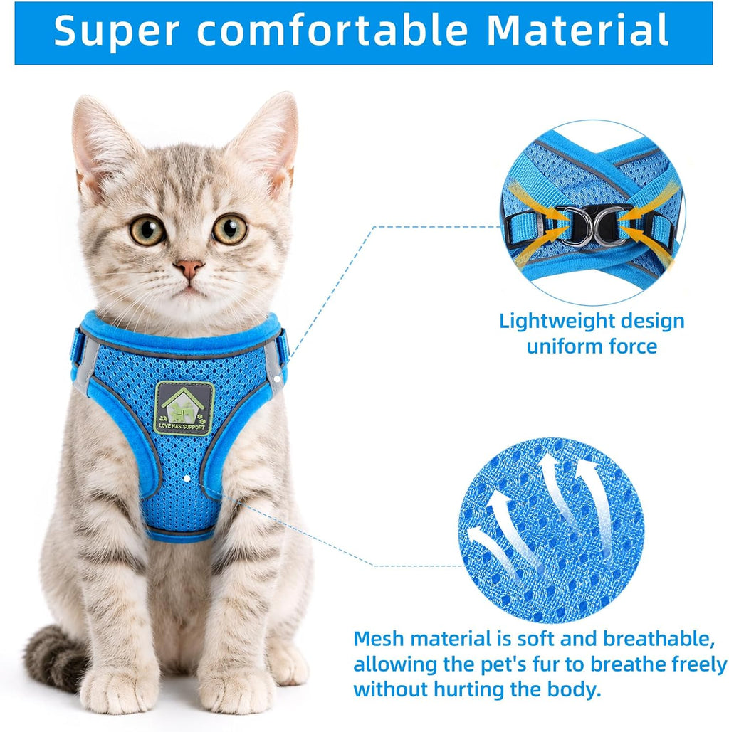 Cat Vest Harness and Leash Set, Escape Proof Kitten Harness Blue XS
