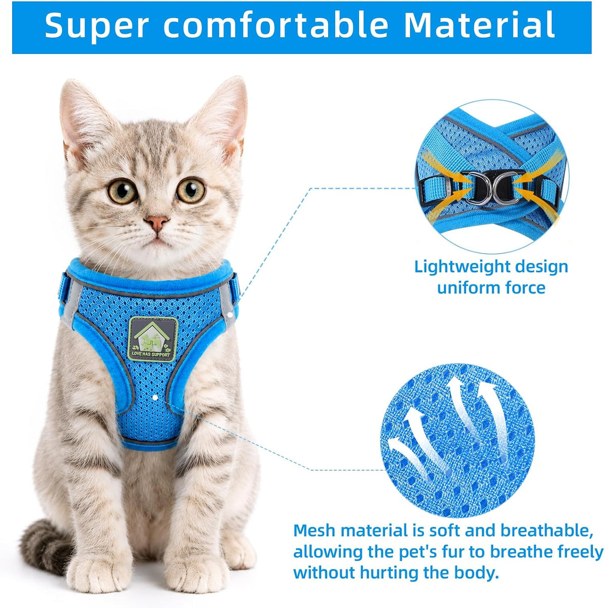Cat Vest Harness and Leash Set, Escape Proof Kitten Harness Blue XS