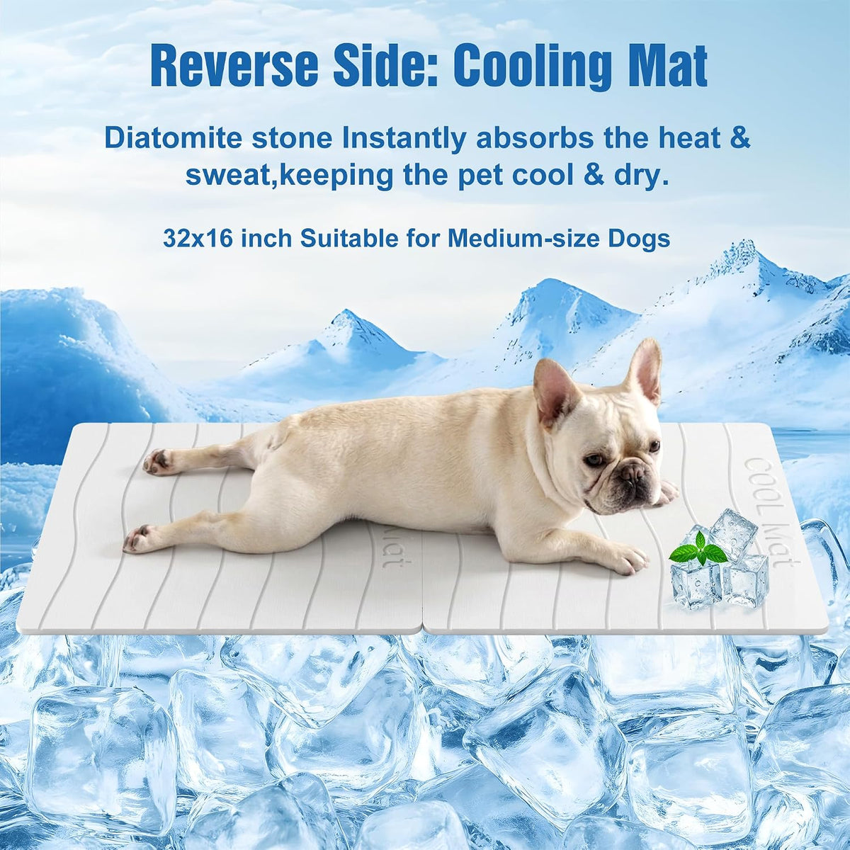 Double-Side 2 in 1 Pet Food Mat & Cooling Mat (White, 31"*16")