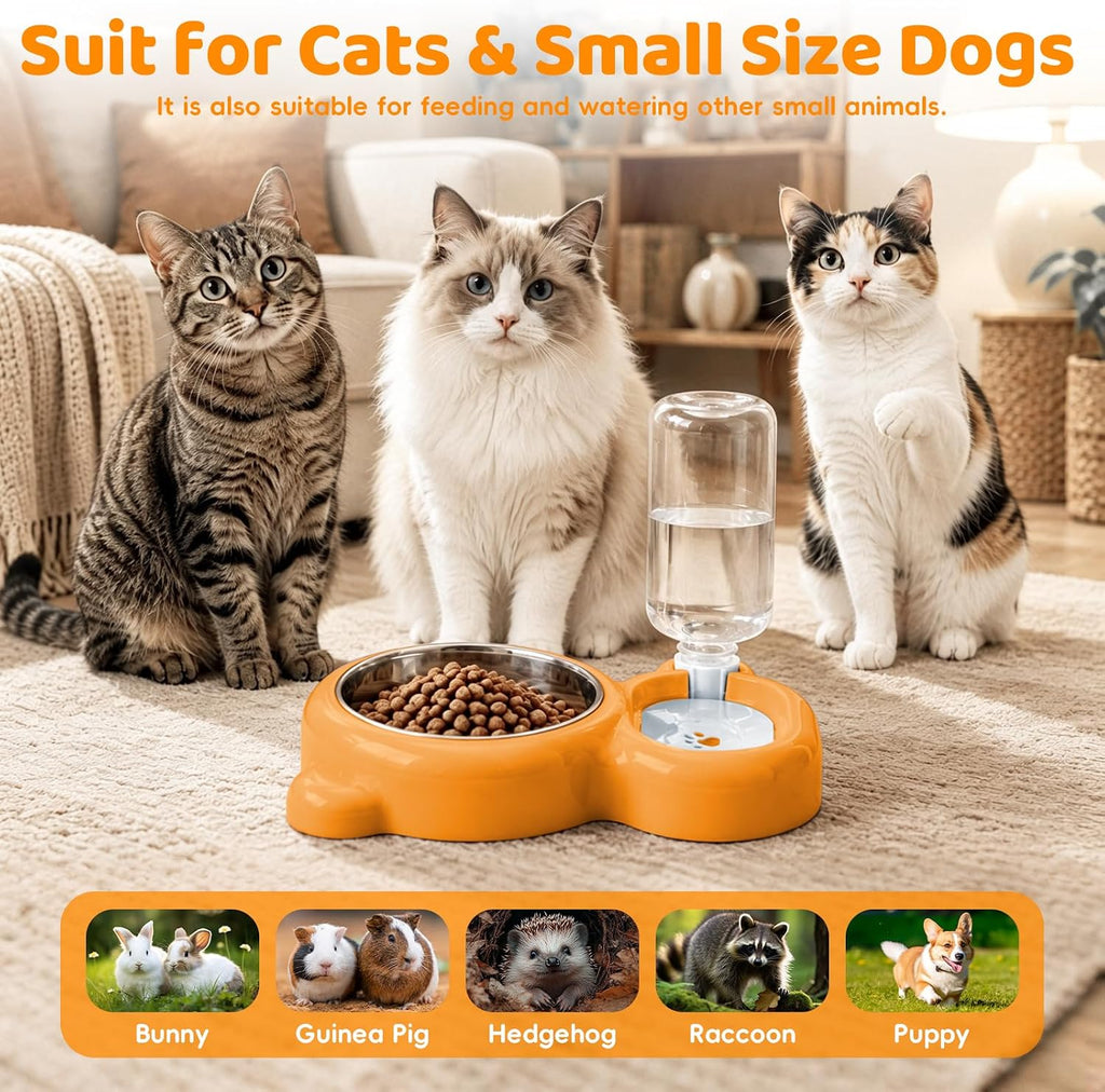 2-in-1 Dog Cat Bowl, Cat Food and Water Bowl Set, Orange