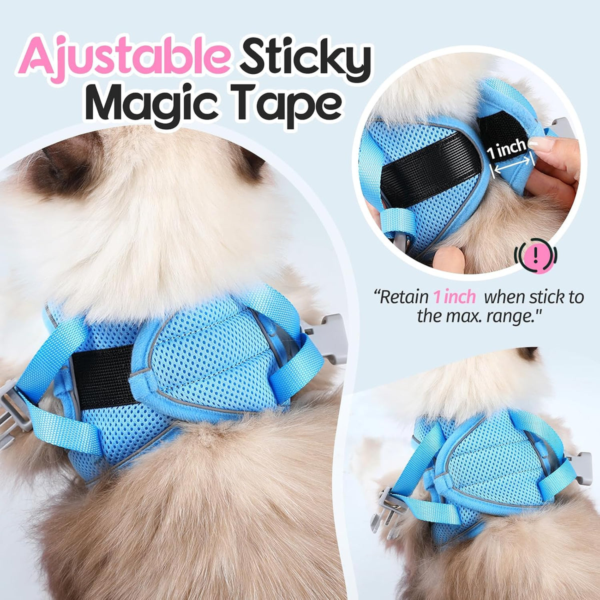 Dooradar Cat Harness and Leash Set, Easy-on Vest, Pink & Blue