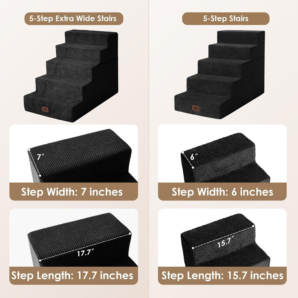 EHEYCIGA Dog Stairs for Bed 22.5" H, 5-Step Extra Wide Dog Steps, Black