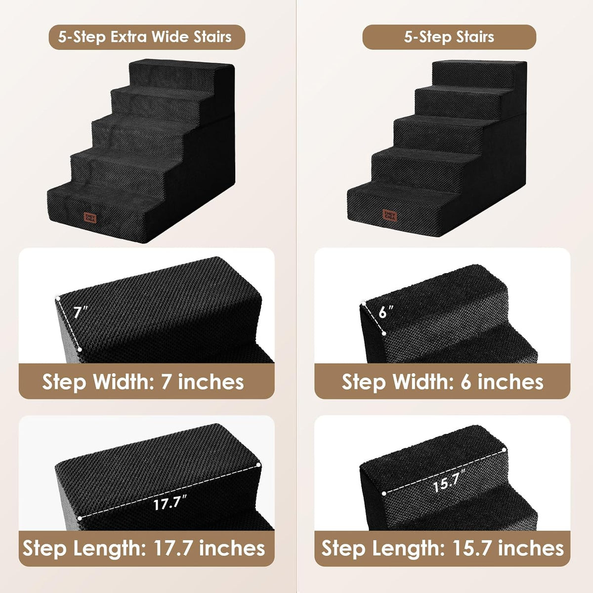 EHEYCIGA Dog Stairs for Bed 22.5" H, 5-Step Extra Wide Dog Steps, Black
