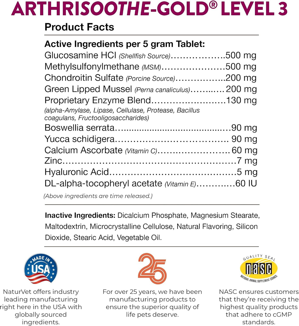 NaturVet Clinically Tested ArthriSoothe-Gold Level 3 Advanced - 240 ct