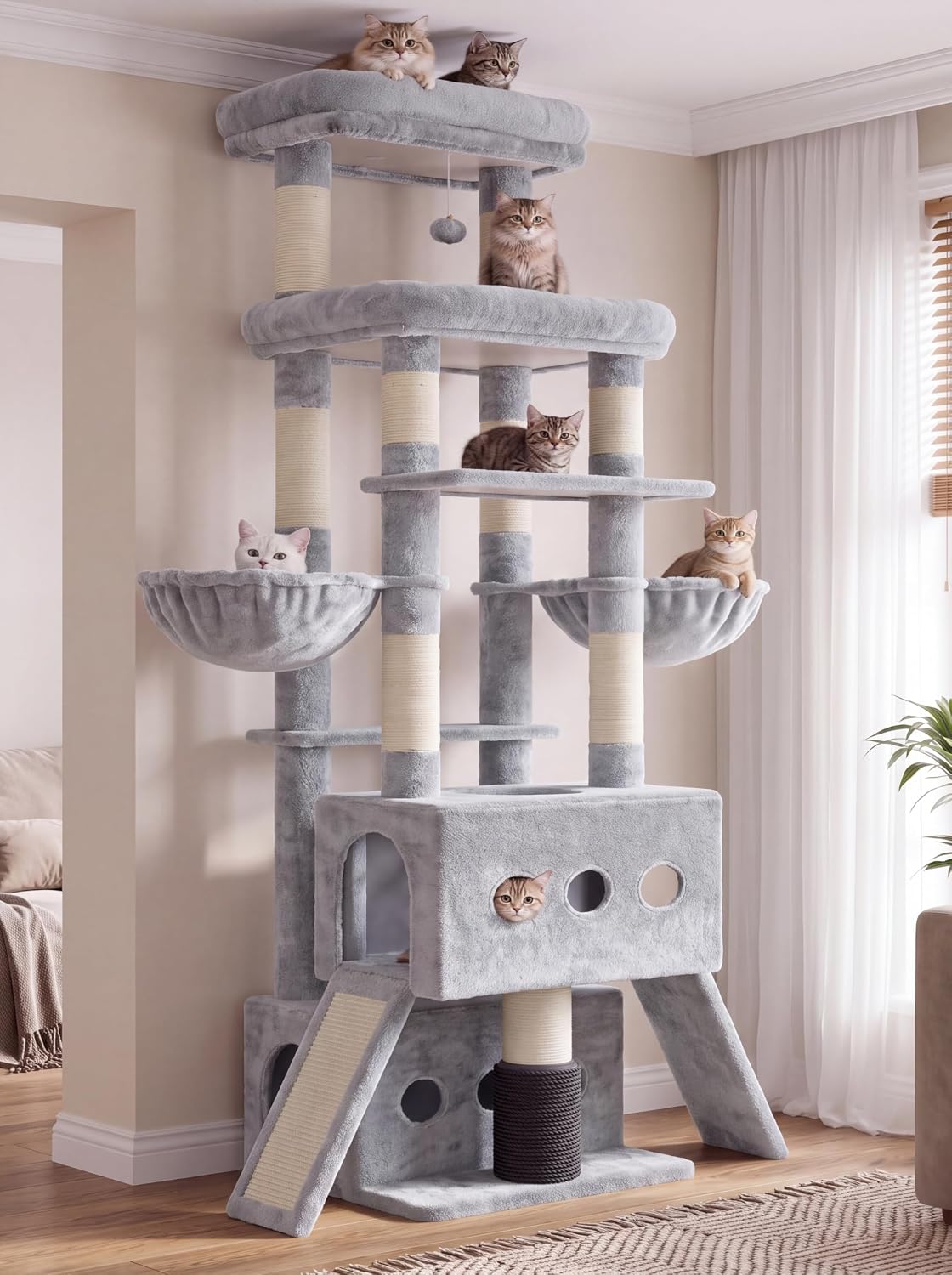 Hey-brother Cat Tree Tower with Multi-Level Platforms, Cozy Condos, MPJ085W