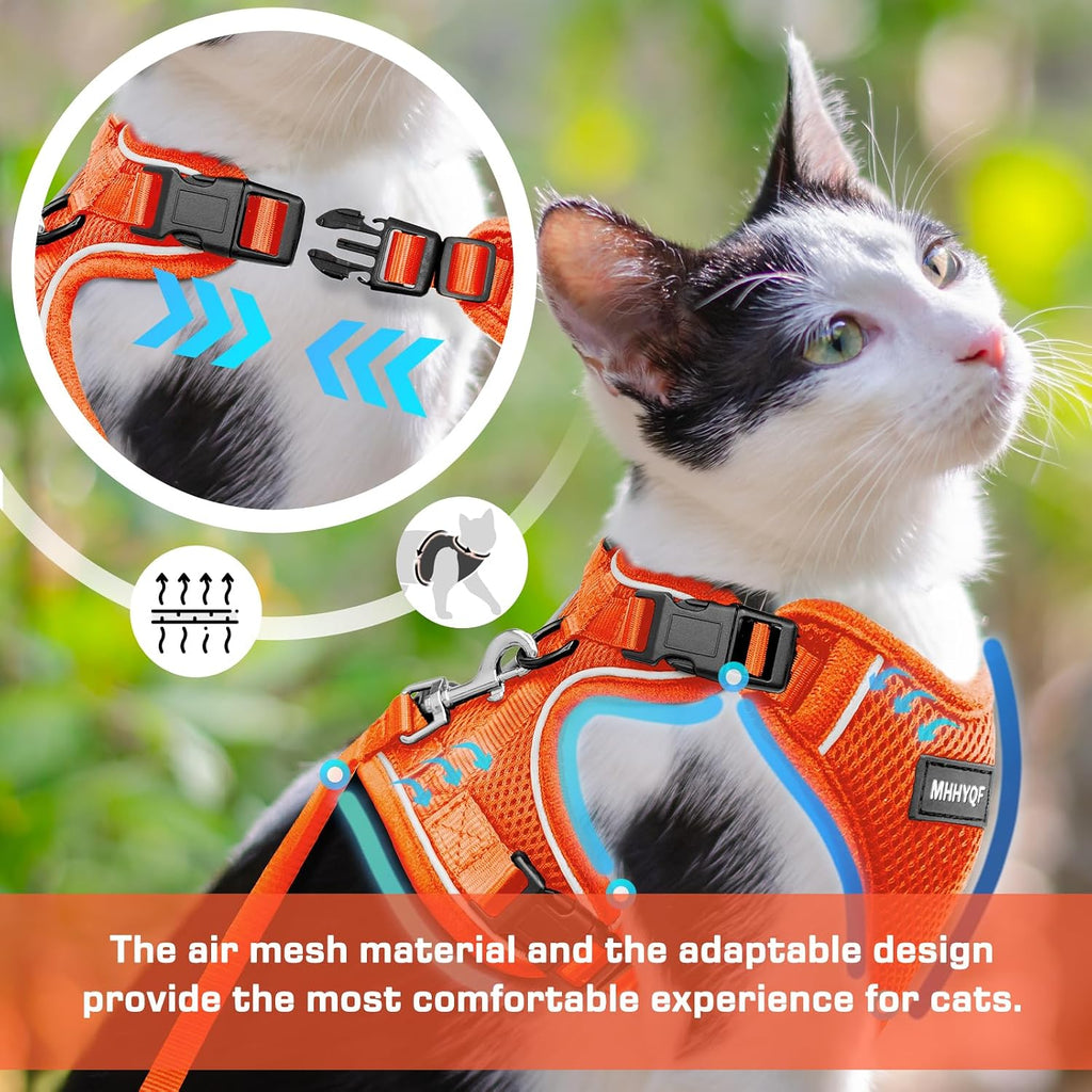 Cat Harness and Leash for Walking Escape Proof Soft Adjustable Cat Leash Breathable Comfortable Vest Easy to Wear Kitten Harness for Outdoor Travel, Orange, M