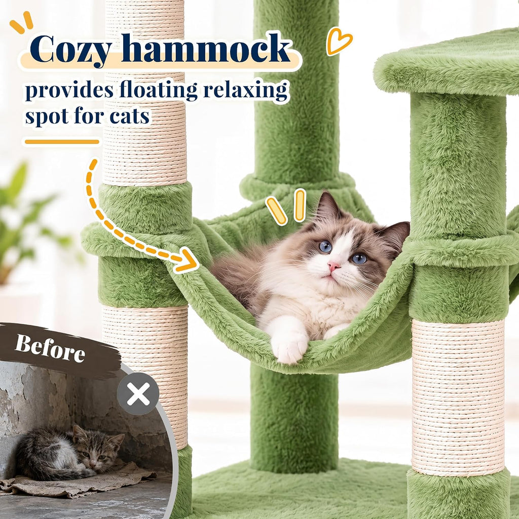 Hey-brother Cat Tree, Multi-Level Sisal Covered Scratching Posts, MPJ050GR