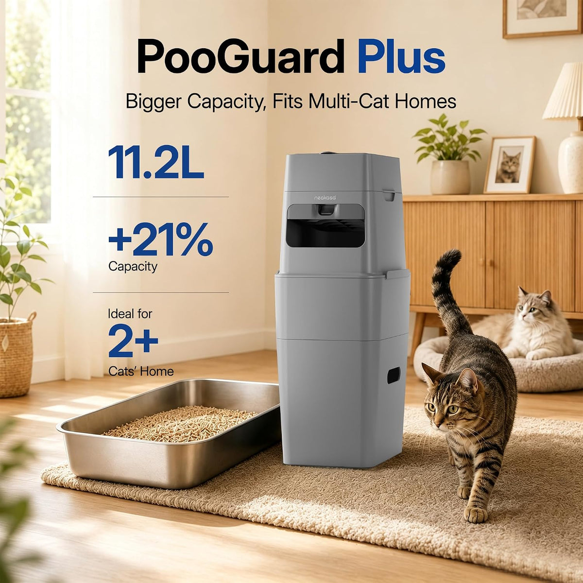 Neakasa 2XL Cat Litter Trash Can for Multi-Cat Homes (Grey)