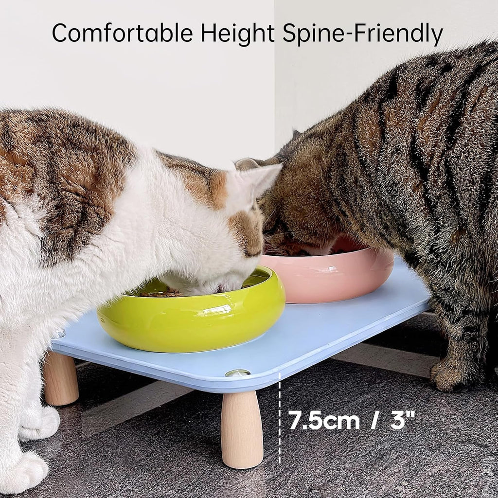 Large Elevated Cat & Dog Bowl Stand,3 inch Height Raised Feeder Compatible with Most Automatic Pet Feeders & Water Fountains, Anti-Slip & Spill-Proof Large Pet Food Tray,17 x 12 Inches (Blue)