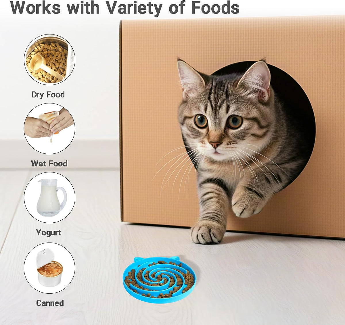 Bifeaw Slow Feeder Cat Bowl, Easy to Clean Silicone Bowl, Ideal for Dry and Wet Food (Yellow and Blue)