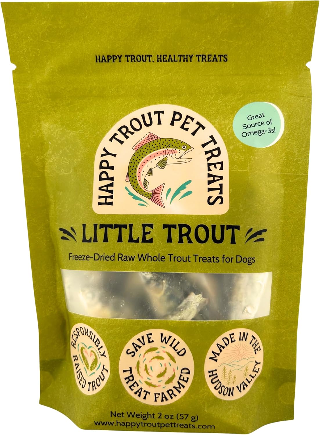 Little Trout, Freeze-Dried Raw Whole Trout Treats for Dogs and Cats, Single Ingredient, High in Natural Protein and Omega 3s (2 oz Package), 100% Grown, Harvested, Produced, and Packaged in USA