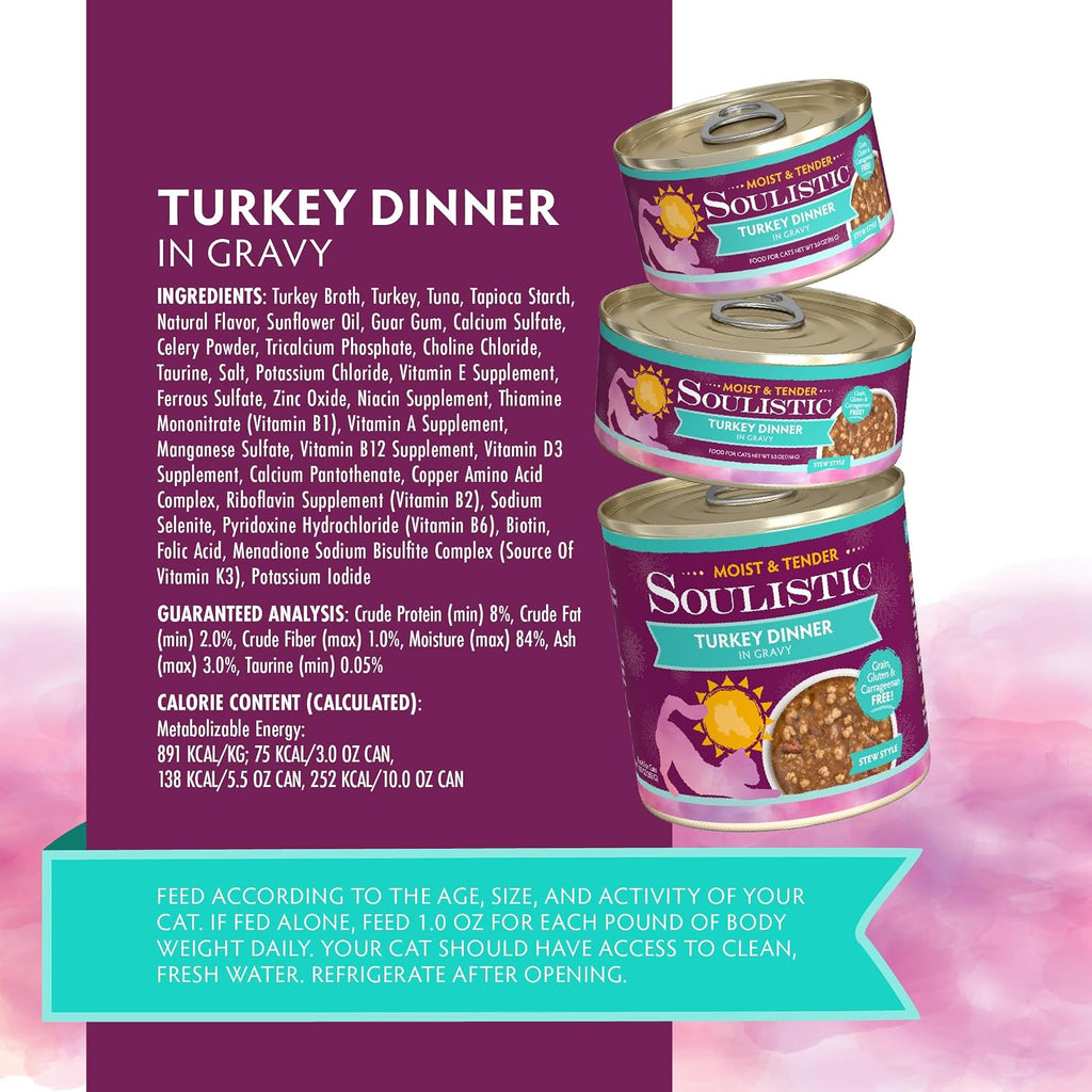 Soulistic Moist and Tender, Turkey Dinner in Gravy, 5.5oz Can, Pack of 8