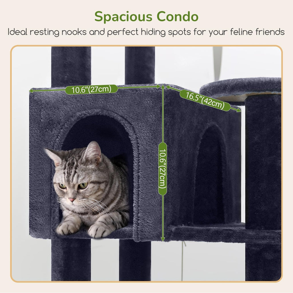 Globlazer 65in Sturdy Cat Tree Tower for Indoor Large Cats, S65, Dark Grey