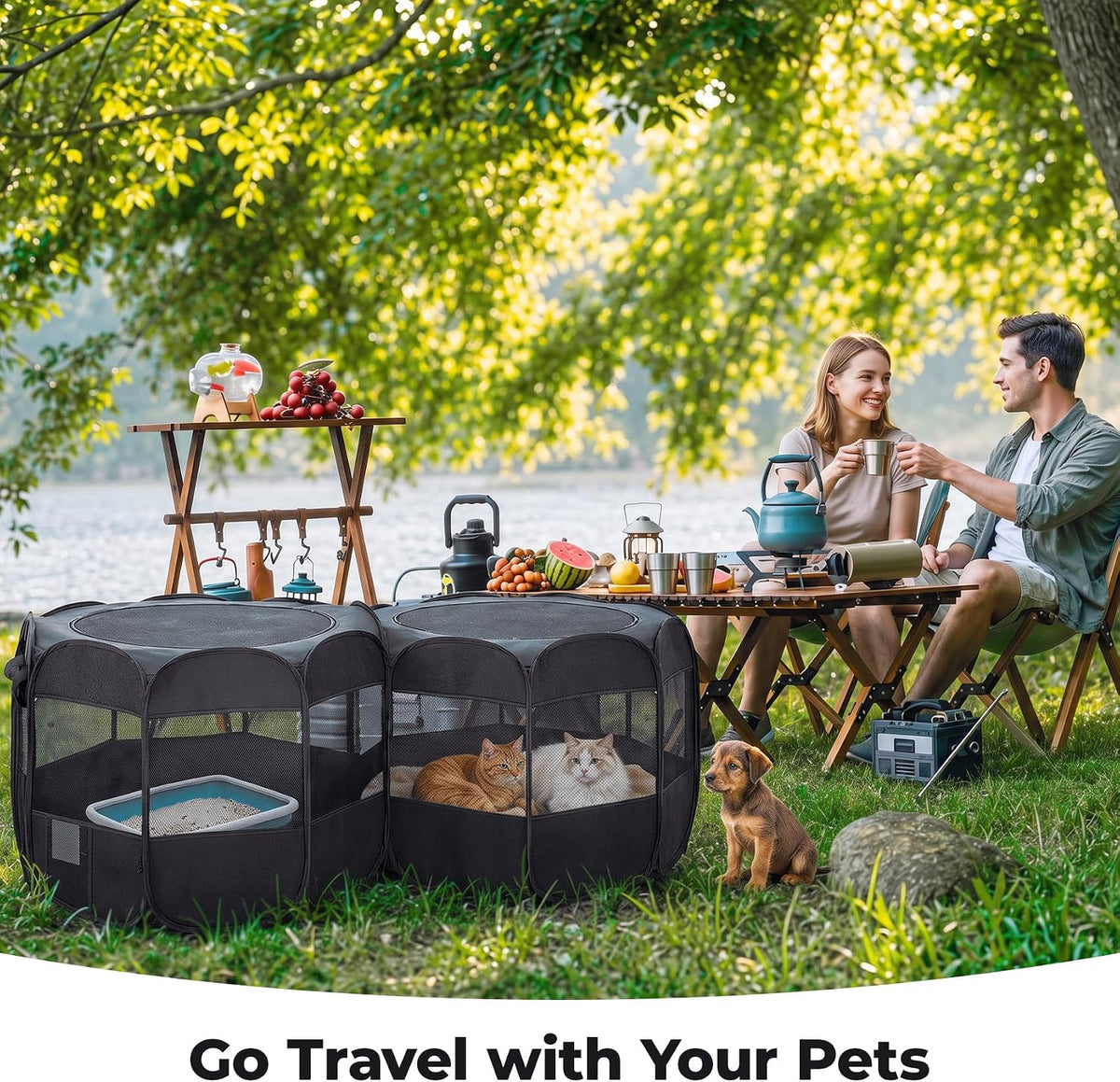 2-in-1 Dog Playpen Portable Cat Playpen, Non-Separable, No Assembly