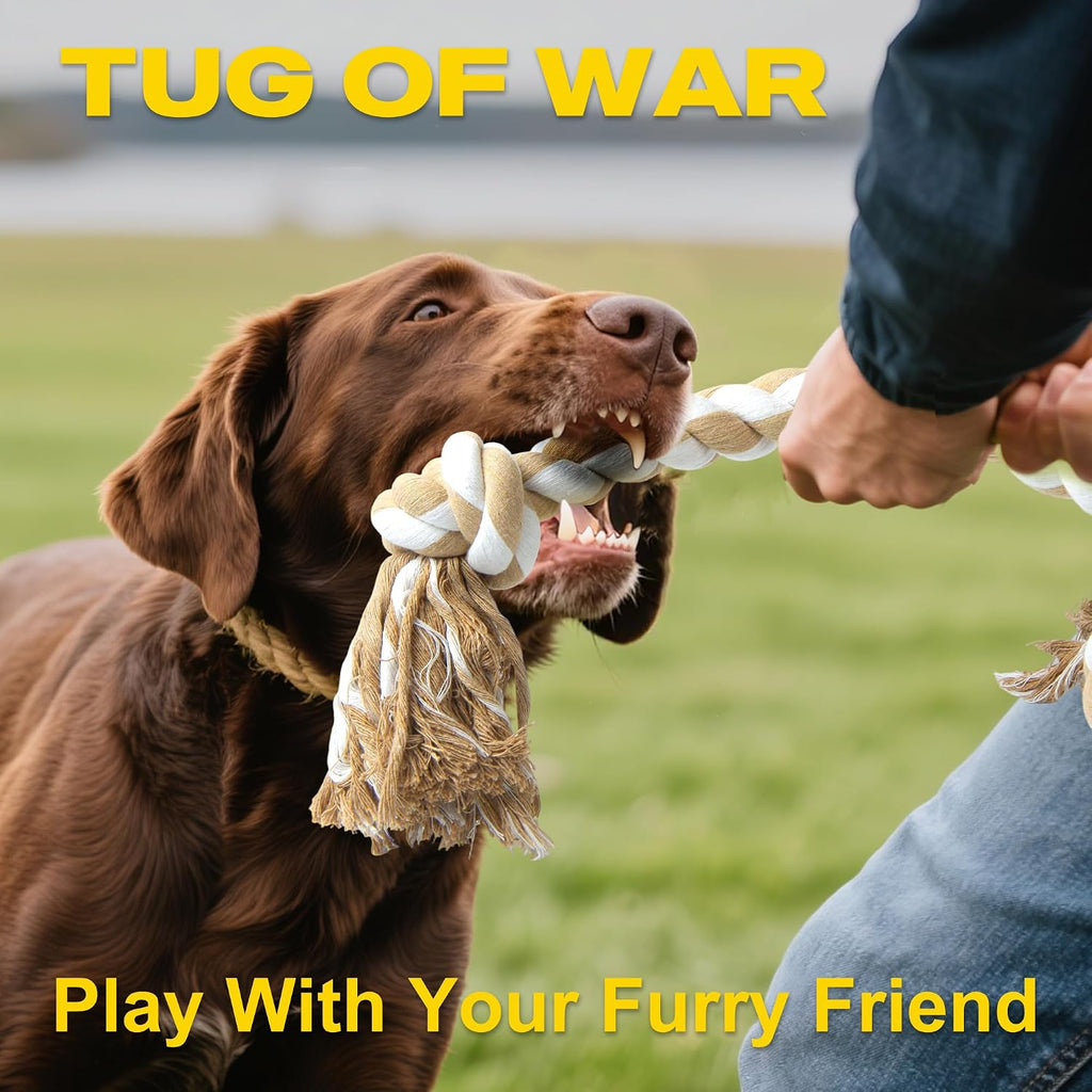 Fida Dog Rope Toys for Medium Large Dogs, Chew Toys for Aggressive Chewers | Natural Cotton, Heavy Duty Pull Rope for Tug of War and Interactive Play, Tough 3 Knots, Teeth Cleaning