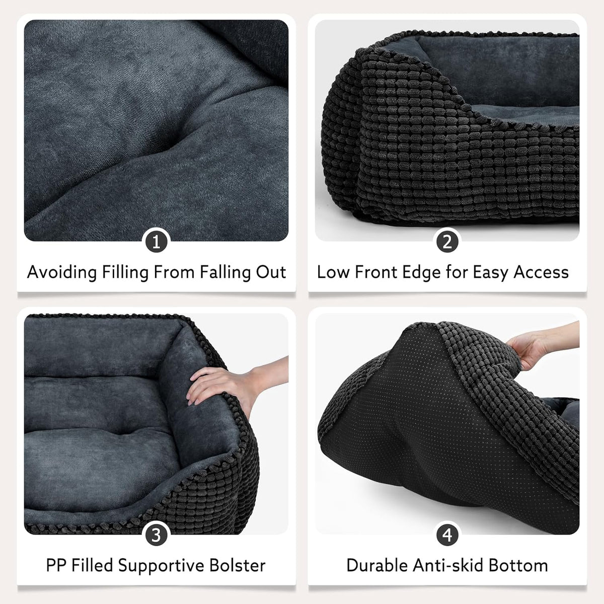 MIXJOY Large Dog Bed for Large Medium Small Dogs, Rectangle Washable Orthopedic Dog Bed, Soft Calming Sleeping Puppy Bed Durable Pet Cuddler with Anti-Slip Bottom L(30"x24"x9")